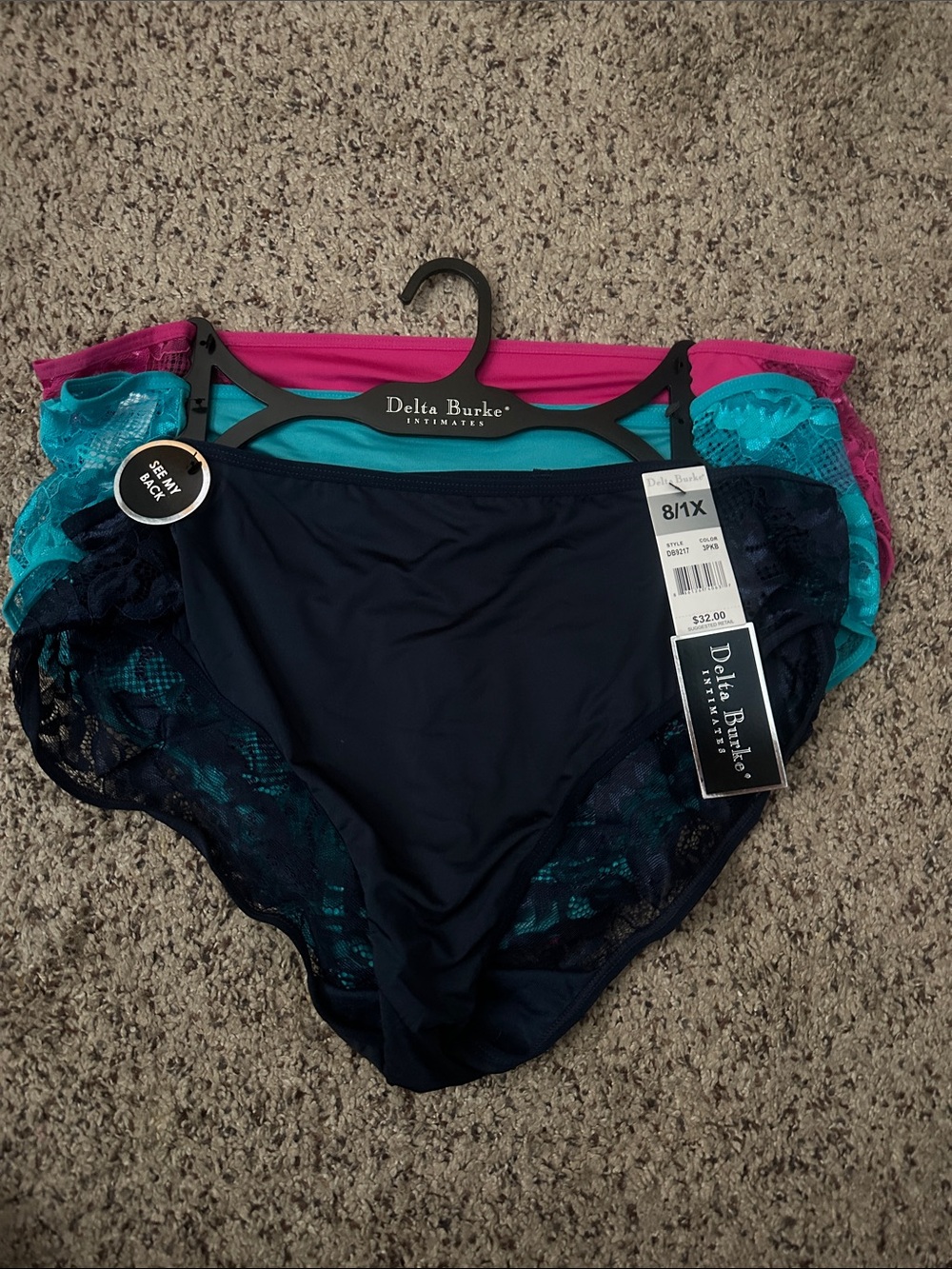 Delta Burke Bikini Panty Trio in Navy, Teal & Hot Pink